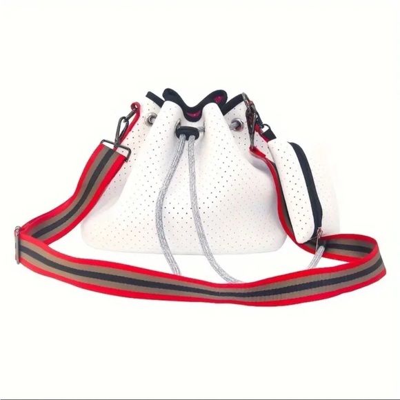 Drawstring Neoprene Bucket Bag with Small Pouch - Picture 2 of 11